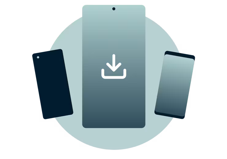 T&eacute;l&eacute;chargez l'application ExpressVPN pour Android. Appareils Android avec un signe de t&eacute;l&eacute;chargement.